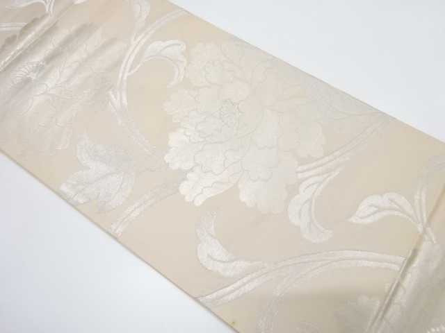 JAPANESE KIMONO / ANTIQUE FUKURO OBI / SILK / WOVEN PEONY ARABESQUE